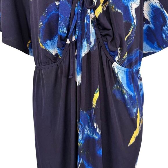 INC International Concepts Navy Floral Jersey Knit V-Neck Short Sleeve Dress 2X - Picture 6 of 16